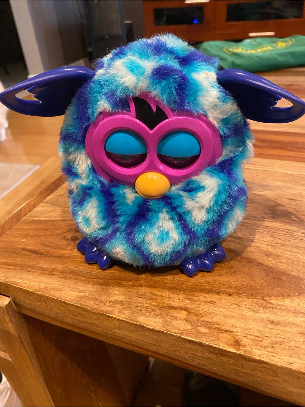 Interactive Plush Toy in Blue, Teal & Purple with Yellow Beak